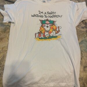 White Graphic T-Shirt with Cat Design